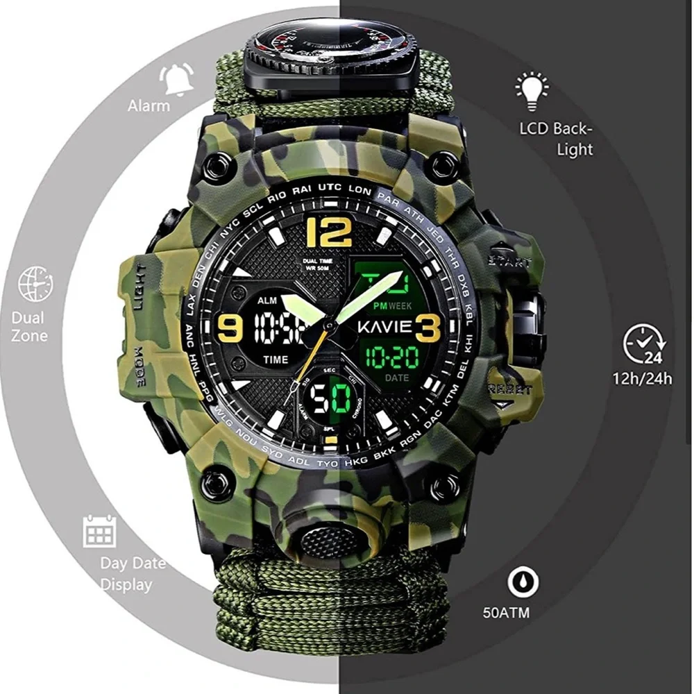 23-in-1 Survival Military Digital Watch, Mens Tactical Multi-Functional …